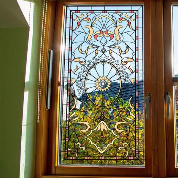 1pc Minimalist Colorful Pattern Static Cling Glass Sticker, Double-Sided Printed Window Decal With Visible Adhesive, Free Gift