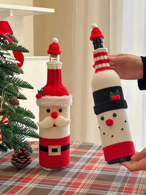 1 pieza Cubierta de botella de Papá Noel y muñeco de nieve, decoración navideña para restaurante