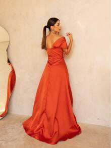 Long Dress With No Sleeves, Strapless, Flared Slit Birthday Party Party Wedding Cocktail Formal And Evening Wedding Guest Prom - 地球 - 查看 2