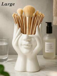 1pc Large Or Medium Hands Face Makeup Brush Holder, Vanity Organizer For Bathroom Countertop, Cosmetic Brush Storage Jar, Sculptural Makeup Organizer Cup, Minimalist Brush Stand For Bathroom, Bedroom, Dressing Table, Gift Idea - White - View 2