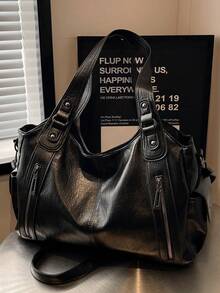 Nuova borsa a spalla multifunzionale di moda classica, in colore unito, in tessuto PU retrò con grande capacità, con cerniera, progettata per le donne, adatta per lo shopping e i viaggi, nuovi arrivi di borse a tracolla per donna