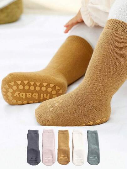 1 Pair 0-3 Years Old Baby Solid Color Thickened Anti-Slip Mid-Calf Socks