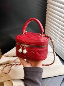 1pc Fashionable Vintage Cute Mini Lipstick Bag, Versatile Stylish Faux Pearl Decor Shoulder Crossbody Bag, Suitable For Girls Daily Outing And Shopping