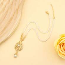1 pezzo Collana da donna minimalista in stile mediorientale arabo con perline, pendente a goccia floreale in metallo, gioiello adatto per matrimoni tradizionali, celebrazioni di Eid