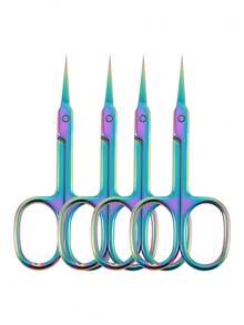 4pcs/3pcs/2pcs/1pc Professional Stainless Steel Curved Tip Precision Scissors, Multi-Functional Beauty Scissors For Trimming Facial Hair, Eyebrows, Eyelashes, Beard, Nose Hair, Ear Hair, Suitable For Men And Women,Makeup,Cheap,Room Decor,Vanity,Travel,Bedroom,Makeup Accessories