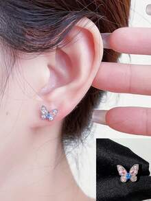 2 Stücke/Set zarte rosa, weiße, blaue Schmetterling Titan Stahl Hypoallergene Ohrknorpel Ohrstecker, funkelnde zweifarbige Schmetterling Titan Stahl Ohrclips Ohrringe, 20G Gewindeohrringe mit Strass
