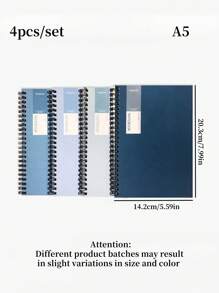 4 Packs - A5/B5 Spiral Notebooks - Coil Notebooks, Portable Account Books, Loose-Leaf Notebooks, Exercise Books, 40 Sheets Each, Simple Blue Cover, Coil Binding Writing Notebook - Suitable For Teacher's Day, Graduation Ceremony, Halloween, Christmas And Other Holiday Gifts Back To School