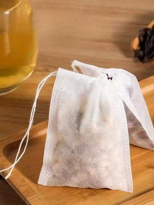 100 st. non-woven tygfilterpåsar - örtteinfuser med dragsko och förseglad stängning - tepåsar, engångstepåsar med dragkedja - non-woven tygfilterpåsar av teblad för löst te, kaffe, örter, kryddor - inkluderar skopa, perfekt för hemmet, kontoret eller presenter, tepåsar, kontorstepåsar, minimalistisk design, struktur, engångs kallbryggda kaffefilterpåsar