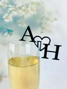 1pc Customized Initial Letter Drink Tag, Drink Stirrer, Initial Combination, Wedding Wine Decor, Glass Marker, Laser Cut Acrylic Cocktail Cup & Champagne Flute Charm - Black - View 17
