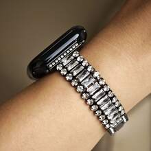 15cm-18cm Stainless Steel Metal Watch Band For Apple Watch, Suitable For Office, Fitness, Party, Fashionable Rhinestone Design, Comes With Connectors And Adjustment Tool, Fits Apple Watch S10/Ultra 1/Ultra 2/S9/S8/S7/S6/S5/Series 4/SE, 40mm/41mm/42mm/44mm/45mm/46mm/49mm Dial Size, Black/Rose Gold/Silver/Gold