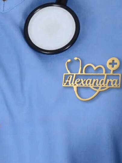 Customized Personalized Doctor Name Brooch, Stainless Steel Letter Stethoscope Badge Pin Accessory For Healthcare Professionals, Colorful, Cute, Fun, Fashionable, Neutral, Casual, Unique Personalized Design, Ideal Gift For Him, Boyfriend, Girlfriend, Family, Friends