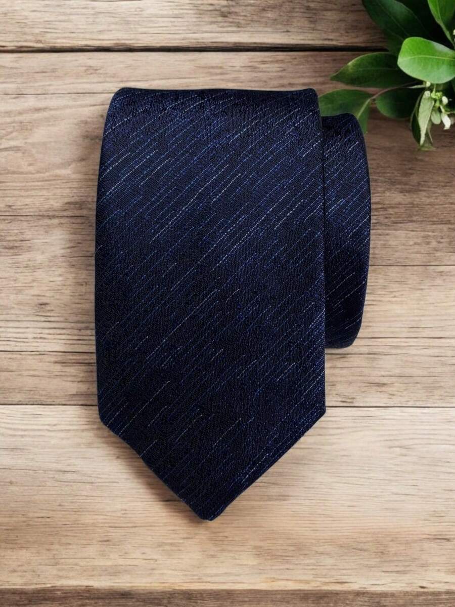 Luxury Men's Skinny Tie Polyester Silk Solid Color Polka Dots Slim Jacquard Groomsmen Tie - 藍色 - 查看 1