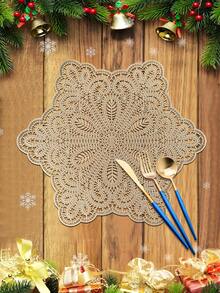 1/4/6pcs Christmas Lace Snowflake PVC Gold Foil Placemats, Christmas Hotel Restaurant Decor Heat Insulation Non-Slip Table Mats, Suitable For Wedding Party, Valentine's Day, Holiday Celebration, Picnic, Birthday Banquet Table Decoration