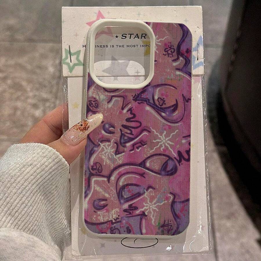 1个TPU材质涂鸦艺术紫色字母全屏图案手机壳，兼容苹果/