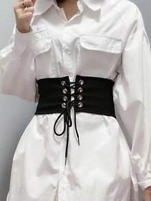 1pc Women's Black Lace Cinch Belt, Retro & Unique, Versatile For Dress Or Daily Wear, Elegant & Chic Summer, School Fall, Autumn, Halloween