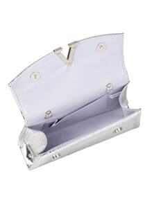 1pc Silver Crocodile Embossed PU Leather Women's Evening Bag, Decorated With Metal Beads, Suitable For Weddings, Parties, Galas And Other Occasions As Handbag/Shoulder Bag/Crossbody Bag - Silver - View 9