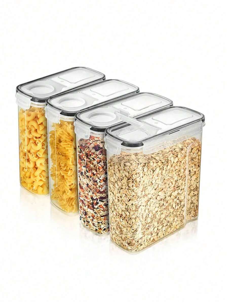 4pcs4LFood Storage Bins, Large Food Storage Containers With Lids, Stackable And Reusable Food Sealed Box, For Flour, Sugar, Dry Food And Grain, Kitchen Organizers And Storage, Kitchen Accessories - 黑與白 - 查看 1
