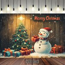 1pc Christmas 2D Polyester Backdrop, Snowman & Tree Design, With Gift Box, Holiday Photography Background, Seasonal Decor - No Electricity Required, Christmas Decoration