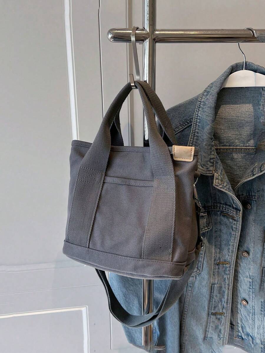 2025 时尚休闲帆布宽肩带斜挎包 - 灰色 - 查看 1