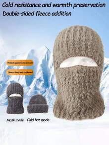 1pc Balaclava Hat With Mask And Neck Warmer, Knitted Winter Hat For Cold Weather, Ear Protection Fall - A - View 12