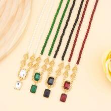 1 pezzo Collana da donna minimalista in stile mediorientale arabo con perline, pendente a goccia floreale in metallo, gioiello adatto per matrimoni tradizionali, celebrazioni di Eid