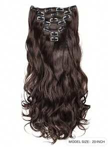 7件套16个夹子，24英寸长卷曲合成假发，耐热发夹，渐变黑棕金色，女士款 - 棕色 - 查看 2