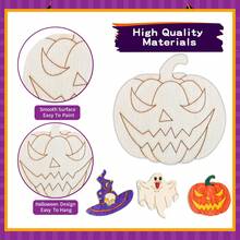 Juego de 20 plantillas de pintura de madera con temática de Halloween, que incluye 12 lápices de colores y 1 hoja de pegatinas perforadas, adecuado para manualidades - Plantillas de pintura DIY, que incluyen diseños como calabazas, fantasmas, esqueletos y pequeños diablos - Adecuado para decoración del hogar, regalos hechos a mano para Halloween y proyectos creativos!