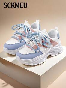 SCKMEU. 1 双时尚女士休闲运动轻便潮流帆布运动鞋 - 淺粉色 - 查看 4