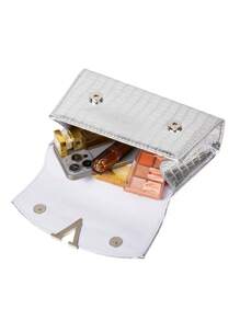 1pc Silver Crocodile Embossed PU Leather Women's Evening Bag, Decorated With Metal Beads, Suitable For Weddings, Parties, Galas And Other Occasions As Handbag/Shoulder Bag/Crossbody Bag - Silver - View 10