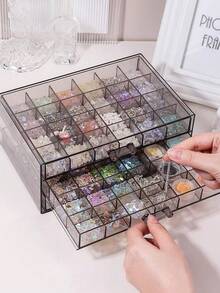 1pc Desktop Mini 72-Slot Transparent Jewelry Storage Box, Compartment Style Dust-Proof Small Items Organizer - Multicolor - View 5