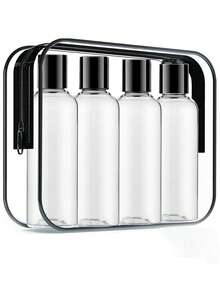 TSA Approved Travel Bottles - 3.4oz/100ml Leak-Proof Refillable Plastic Bottles For Shampoo, Conditioner, Lotion - Transparent Travel Toiletry Set (With Carrying Bag, 4 Pcs, Black), Unisex - Multicolor - View 1