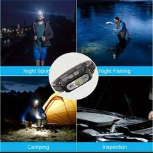 USB Rechargeable LED Headlamp - Portable, Motion Activated Flashlight, Suitable For Hiking, Camping And Emergency Work - Black - View 6
