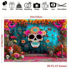 2D Flat Mexican Sugar Skull Photography Backdrop Banner, Suitable For Mexican Carnival Decoration, May Day Decoration, Party Decoration, Home Decor, Indoor & Outdoor Decoration, Holiday Decoration Party Banner, Happy Halloween Photo Booth Background, Horror Pumpkin, Ghost & Bat Pattern - Multipurpose Party & Event Decoration, Polyester, No Power Needed, Ideal For Halloween Decoration