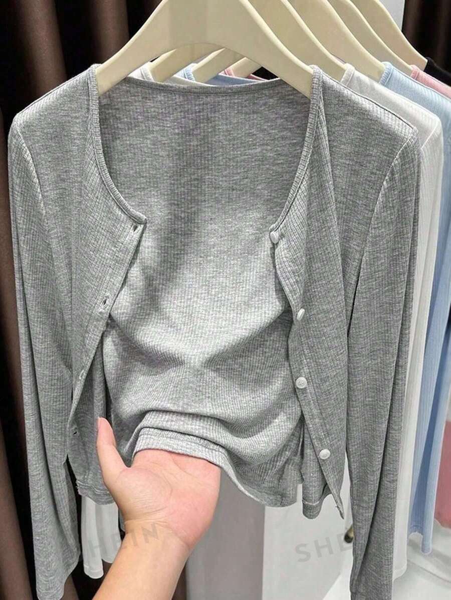 1pc Women's Asymmetrical Button Knit Cardigan, Long Sleeve Lightweight Shawl Collar Outwear, Black, White, Gray, Pink For Dress