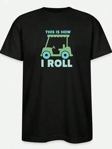 Men's Funny This Is How I Roll Graphic-Shirt - Black Short Sleeve Cotton Tee With Cart Design, Casual & Comfortable Fit, Washable, Shirt - 黑色 - 查看 1