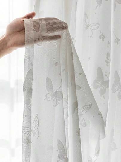 1pc Semi-Transparent Embossed Voile Curtain, French Romantic Style, Top Rod Pocket Design For Easy Hanging, Suitable For Living Room, Bedroom, Glass Window, Princess Room Decor