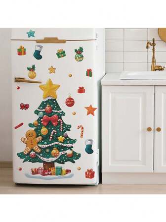 1pc Christmas Tree Gingerbread Man Gift Wall Sticker Suitable For Window Decoration Bedroom Home Decoration Shopping Mall Decoration Funny Birthday Graduation Gift Holiday Decoration Sticker