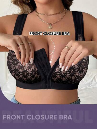 Plus Size Women Front Closure Wireless Comfortable Bra