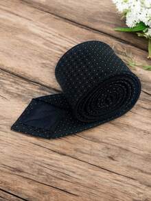 Luxury Men's Skinny Tie Polyester Silk Solid Color Polka Dots Slim Jacquard Groomsmen Tie - 霧霾藍 - 查看 2