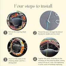 onEternal 1pc Handmade Crocheted Light Yellow Flower Steering Wheel Cover & 2pcs Seatbelt Covers Car Interior Decor Set