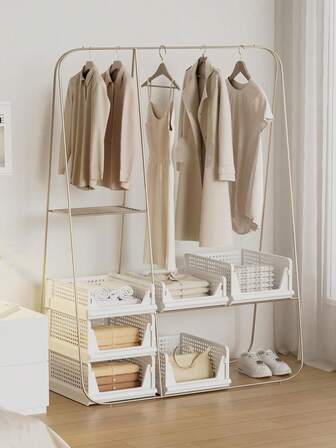 1 件可堆叠衣柜整理箱，塑料储物抽屉，1 层储物抽屉，白色穿孔设计衣柜，适用于厨房、房间、浴室、办公室组织节省空间的衣柜架