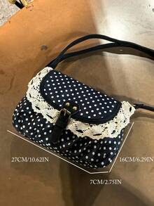 Túi xách chấm bi phong cách Hàn Quốc Back To School màu tương phản, thích hợp cho sinh viên đại học, túi đeo chéo, túi vải bố chấm bi cao cấp, túi đi học cho nữ - màu đen - Xem 11