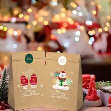 12pcs Christmas Gift Bags (12pcs Per Design) Santa Claus Paper Bags, Christmas Eve Apple Packaging Bags - Multicolor - View 2