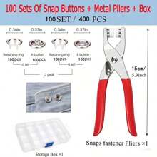 400/800个金属按扣，100/200套5爪按扣钳工具（带盒），按扣钳工具，适用于服装皮革手工缝纫金属爪按扣 - 銀色 - 查看 7