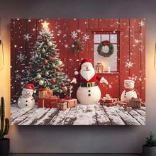 2D 1pc Christmas Backdrop - Santa Claus, Snowman, Christmas Tree, Gifts, Wreath & Cabin Pattern, No Power Needed, Durable Polyester Material, Indoor/Outdoor Holiday Party, Photo Booth, Home Decor, Cozy Winter Scene, 2D Flat Design, Suitable For Christmas Celebration & Warm Atmosphere