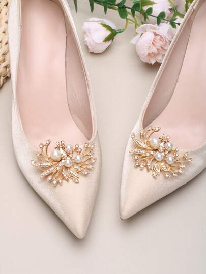 2件装可拆卸DIY鞋饰，金色羽毛翅膀造型水晶装饰鞋夹，时尚优雅，适用于高跟鞋、平底鞋、凉鞋、浅口鞋、婚鞋、约会鞋、婚礼鞋、办公鞋等。