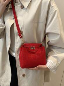 新款时尚休闲可锁手提包，适合聚会、郊游、购物和日常使用，可存放硬币、手机，也可用作白领、大学生和办公室职员的工作包，优雅的女士包 - 紅色 - 查看 3