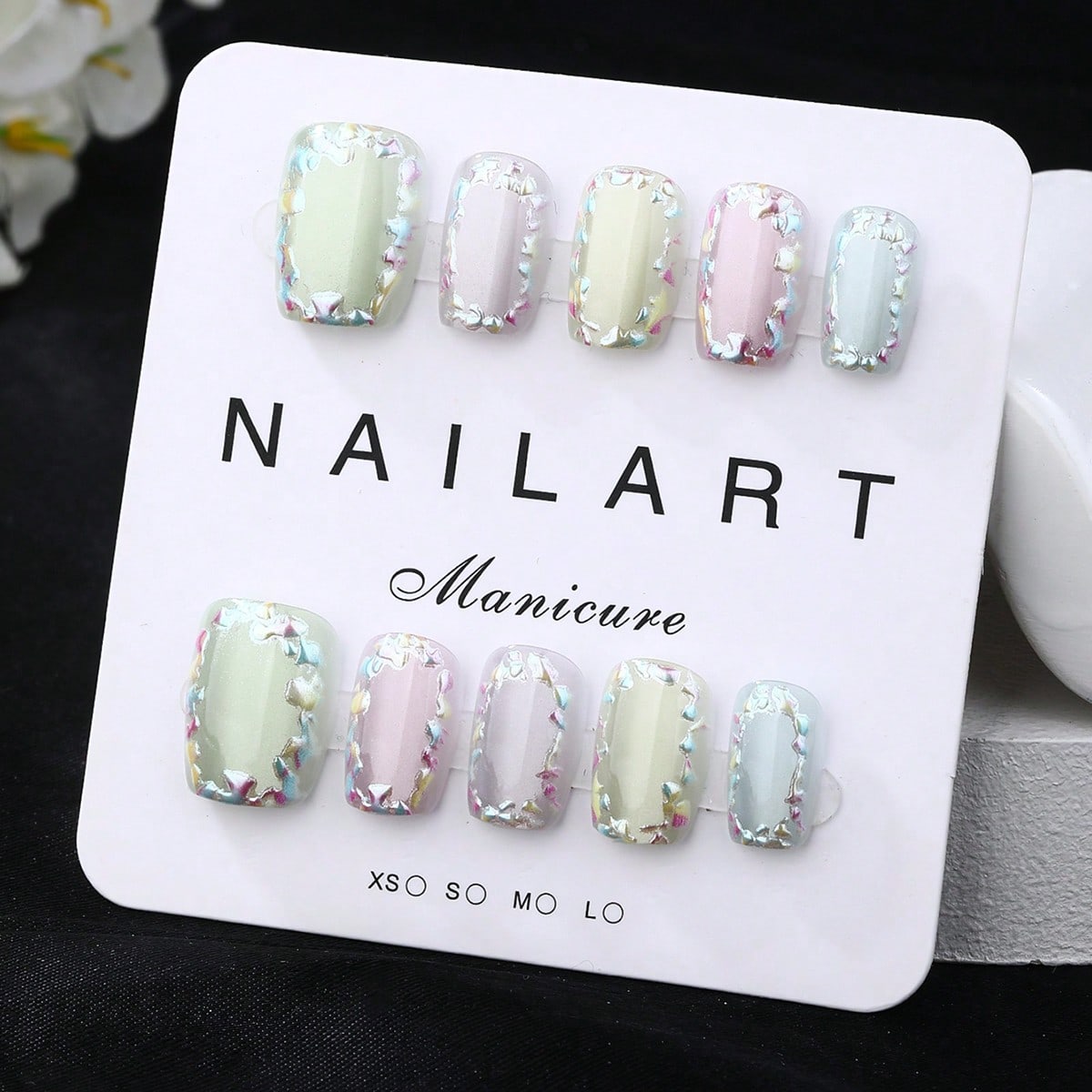 French Tip Nails, 10-Piece Set, Short Trapezoidal, Press-On Nails, New Year's Manicure, Valentine's Day Manicure, Wearable Manicure, Handmade, Elegant And Generous Design, High-End French Style, Gel Polish, Glitter, Cat-Eye Effect, Metallic Luster, Full Coverage False Nail Tips, Comes With 1 Tube Of Jelly Glue, 1 Finger Nail Guard Stick And 1 Polishing Tape. Nail Supplies