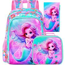 3件套幼儿园女童背包，16英寸美人鱼背包和午餐盒，适合幼儿园小朋友 - 雙肩背包 - 查看 9