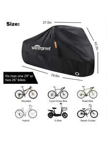 1pc 1-2人座防水自行車套 - 保護您的山地、公路或電動自行車免受雨水、陽光和灰塵的侵擾 - 黑色 - 查看 4